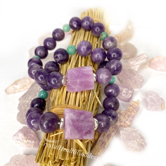 Lepidolite Pink Kunzite Amazoite Bracelet - Picture 6 of 8